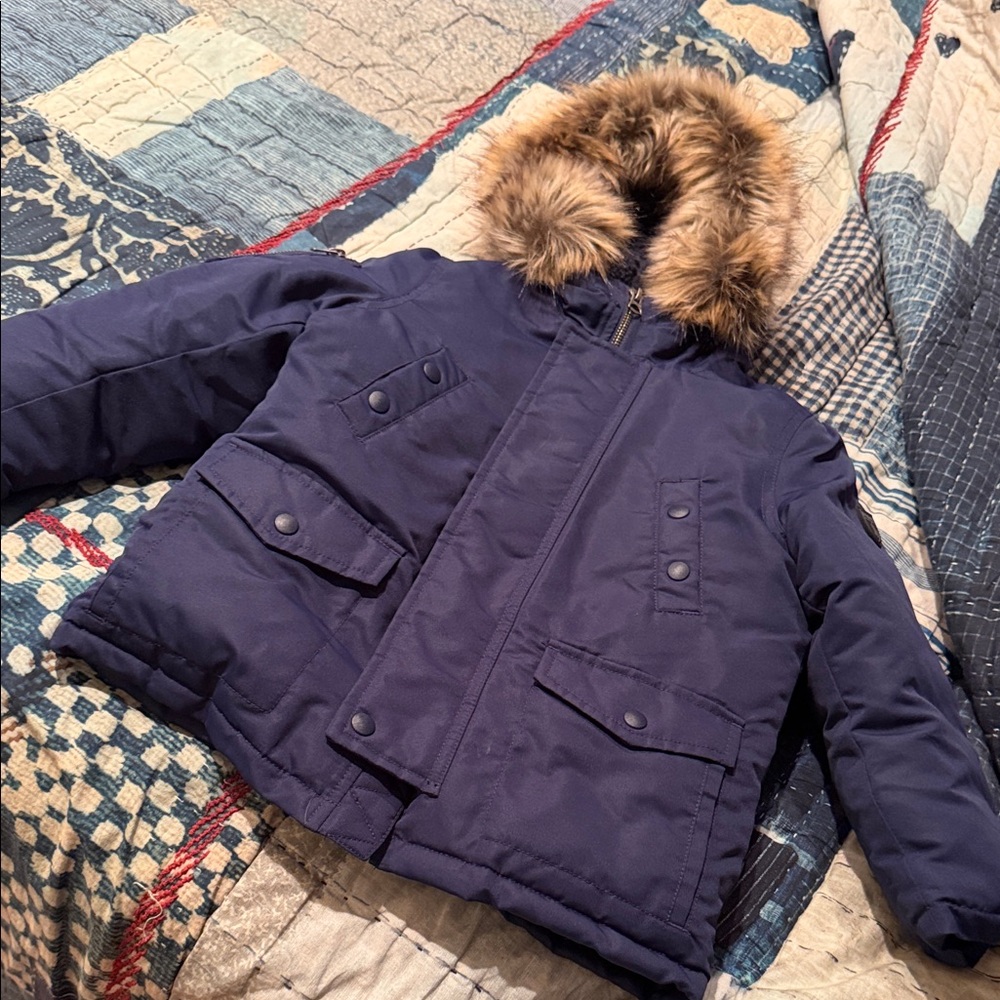Polo Ralph Lauren Dark Blue Puffer Jacket with Fur Hood kids